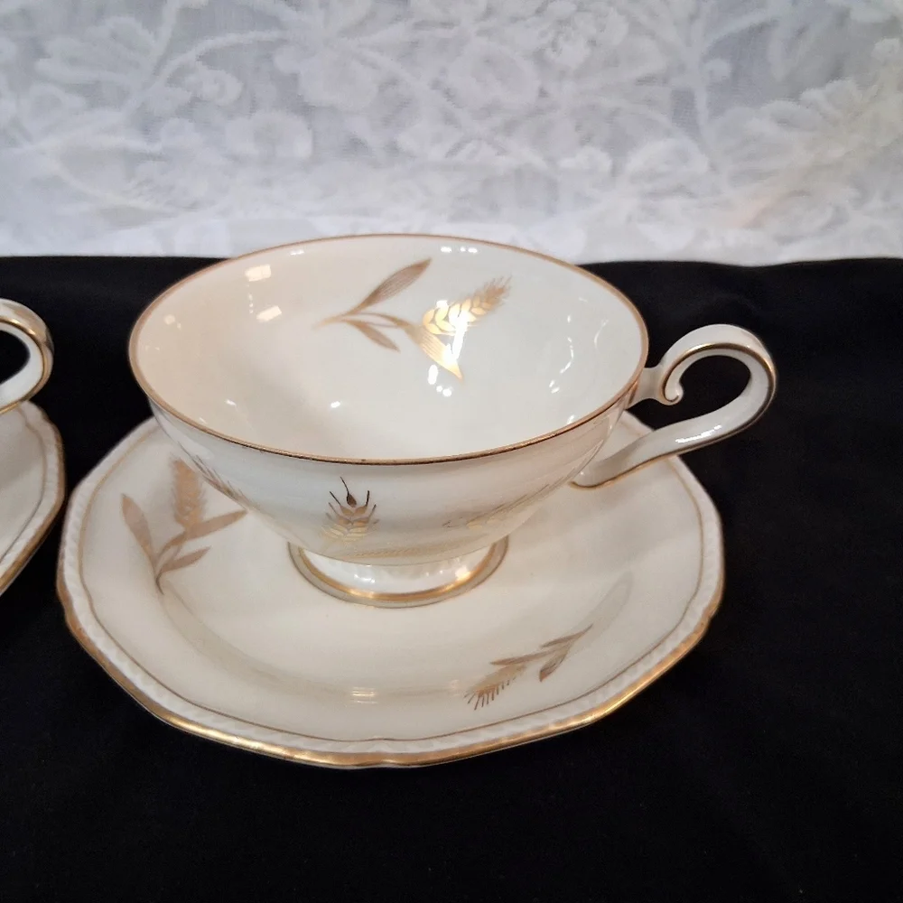 Vintage Teacups Royal Tettau Germany US Zone Wheat Sheaf 24k Trim China Pair